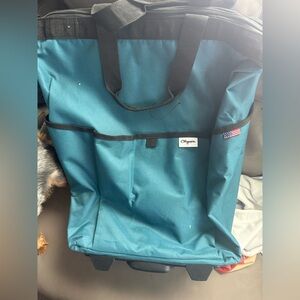 Chaps Teal and Black Canvas Tote with Front Pocket